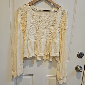 Anthropologie Pilcro Ivory Long Sleeve Cropped Ruched Blouse